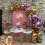 Leia mais sobre o artigo Festa Painel Oval/Romano Ripado Rose Celebre a Vida de LED – Adulto – Trabalho de Bolas Com Arco Orgânico