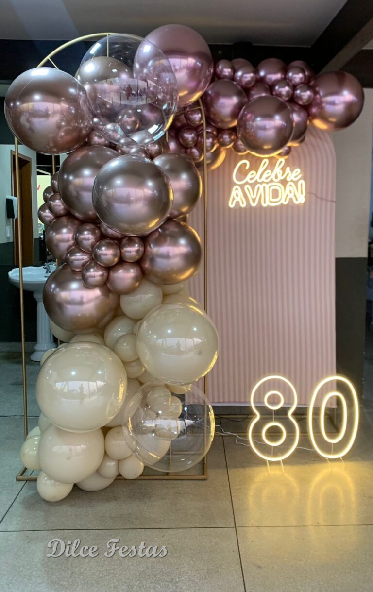 Leia mais sobre o artigo Festa de 80 Anos Painel Ripado Bege – Adulto – Trabalho de Bolas Com Arco Orgânico