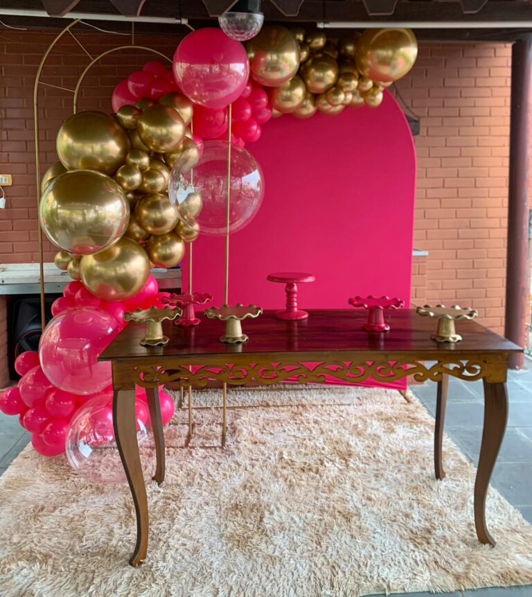Leia mais sobre o artigo Festa Com Painel Oval/Romano Pink – Adulto – Trabalho de Bolas Com Arco Orgânico