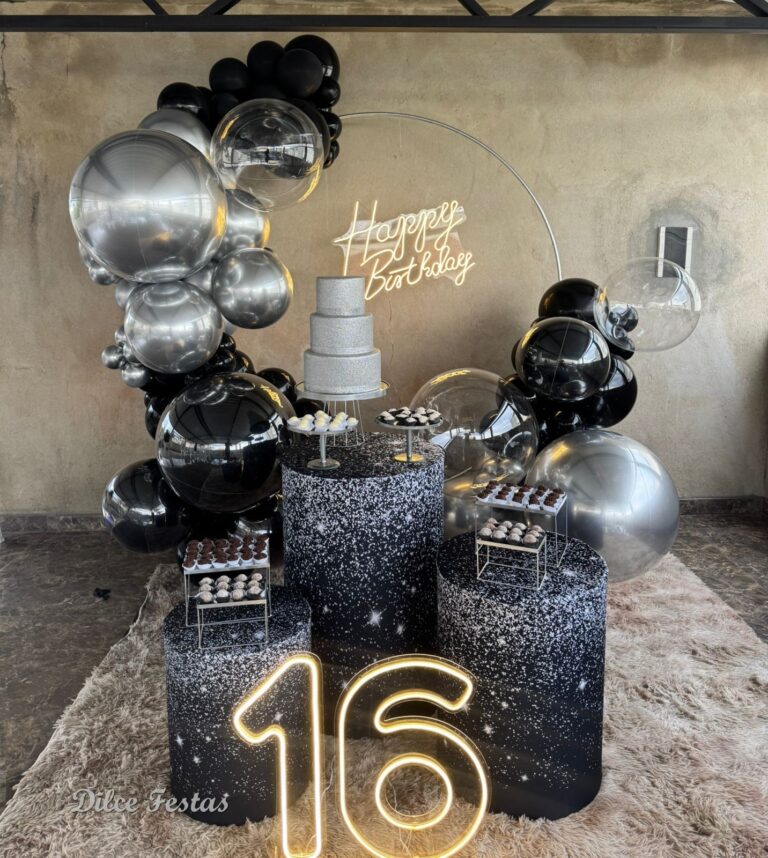 Leia mais sobre o artigo 16 Anos Prata e Preto – Adulto – Trabalho em Balões com Arco Orgânico