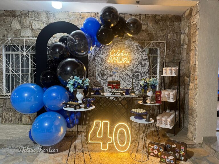 Leia mais sobre o artigo Festa de Viajem 40 Anos – Adulto – Trabalho em Balões com Arco Orgânico