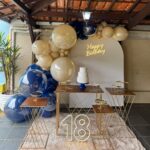 Leia mais sobre o artigo 18 Anos Azul Marinho e Areia Bege – Adulto –  Trabalho em Balões com Arco Orgânico