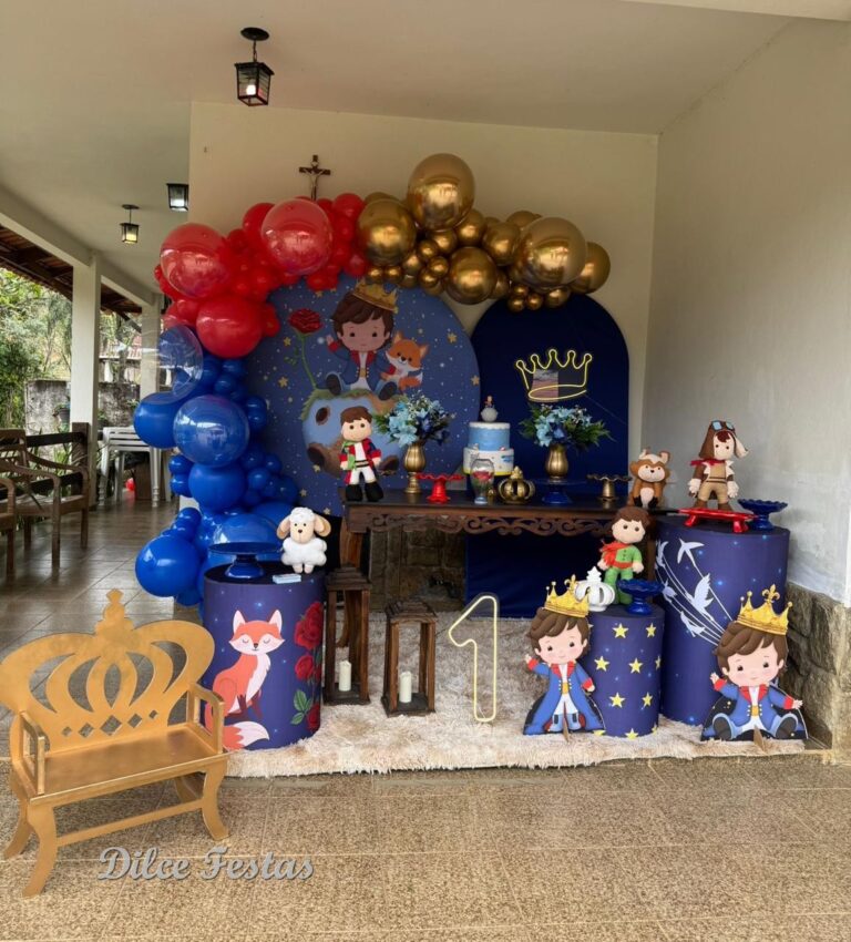 Leia mais sobre o artigo Pequeno Príncipe Painel Redondo Coroa de Led – Trabalho em Balões com Arco Orgânico