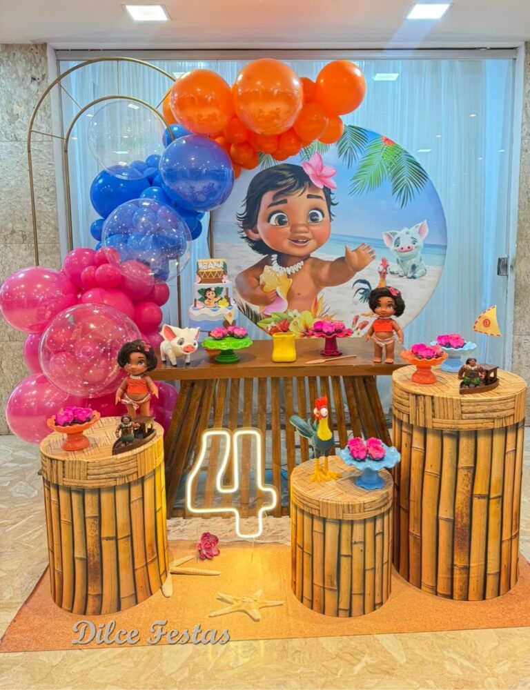 Leia mais sobre o artigo Moana Baby Painel Redondo com Portal Álbum VII – Trabalho em Balões com Arco Orgânico