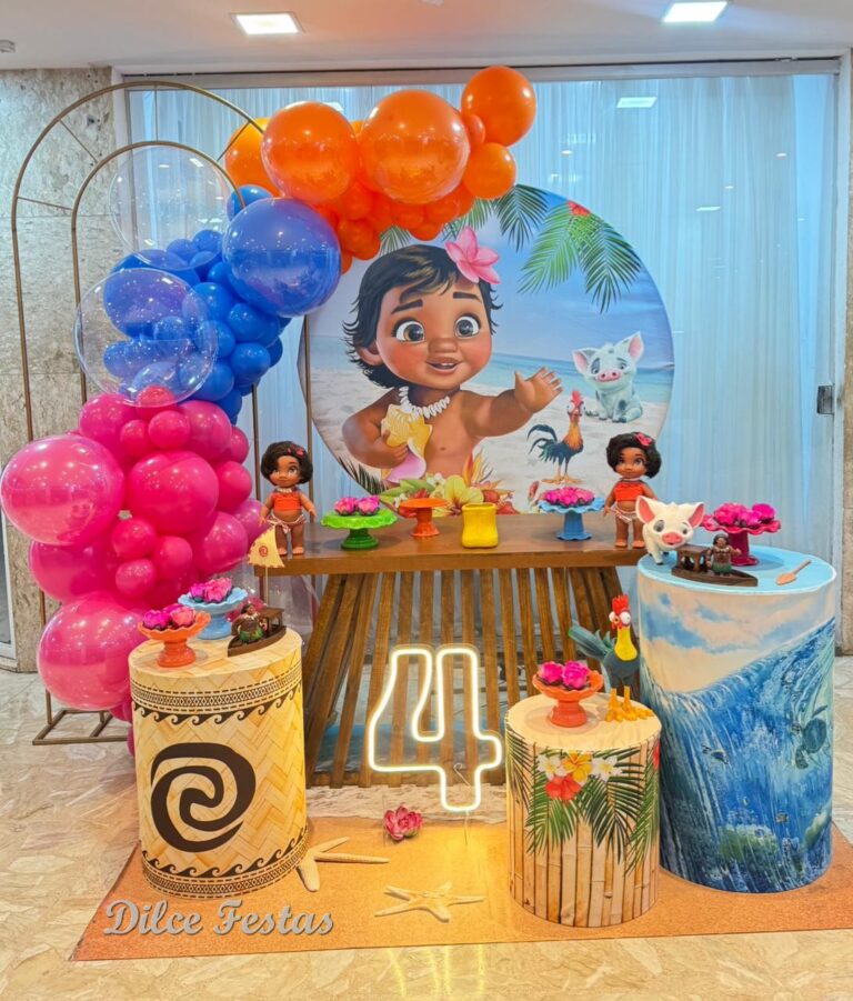 Leia mais sobre o artigo Moana Baby Painel Redondo com Portal Álbum VII – Trabalho em Balões com Arco Orgânico