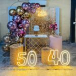 Leia mais sobre o artigo 50 e 40 Anos Painel Dourado Efeito de Glitter – Adulto – Trabalho em Balões com Arco Orgânico – Rose e Dourado