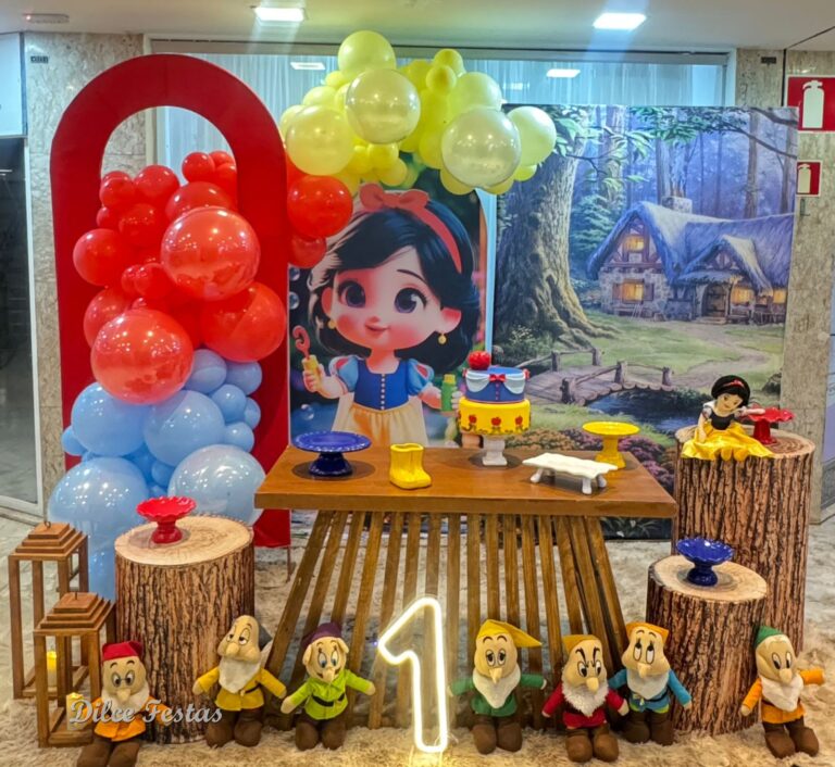 Leia mais sobre o artigo 1 Aninho Branca de Neve Baby Painel Oval com Portal Álbum II– Trabalho em Balões com Arco Orgânico